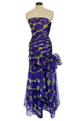 Prettiest Spring 1984 Yves Saint Laurent Runway Strapless Purple & Green Silk Dress