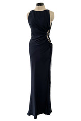 Incredible Spring 2004 Valentino Deep Blue Bias Cut Dress w Open Side Laced Cut Out