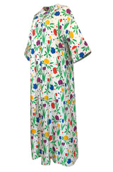 1970s Pierre Balmain Brilliant Floral Print Thai Silk Caftan Dress