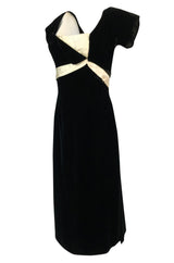 1950s Ceil Chapman Black Velvet & Ivory Silk Satin Wiggle Dress