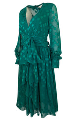 A/W 1973 Christian Dior Haute Couture Stunning Green Silk Chiffon Dress