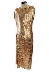 Fabulous Recent Paco Rabanne Oroton Gold Metal Mesh Dress w Snap Draping