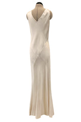 Beautiful 1930s Ivory Hammered Silk Satin Bias Cut Dress w Original Jacket & Belt