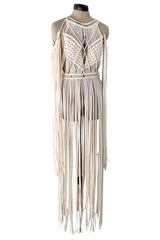 Spectacular Vintage Unlabeled Hand Made Rope & Silver Metal Bead Macrame Overpiece Dress