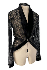 Beautiful Fall 2003 Christian Dior by John Galliano Black Lace Jacket Top w Velvet Trim