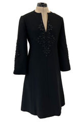 Gorgeous 1960s Alberto Fabiani Roma Black Dress w Elaborate Beaded Cord Detail