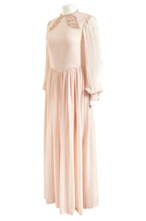 1960s Tiziani by Karl Lagerfeld Couture Blush Silk Chiffon & Sequin Dress