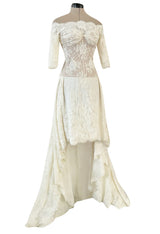 Incredible 2012 Alexander McQueen Ivory Lace Corseted Wedding Dress w High Front and Trained Back