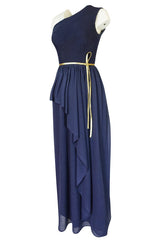 Museum Held 1975 Hubert de Givenchy Haute Couture One Shoulder Silk Dress w Matching Cape