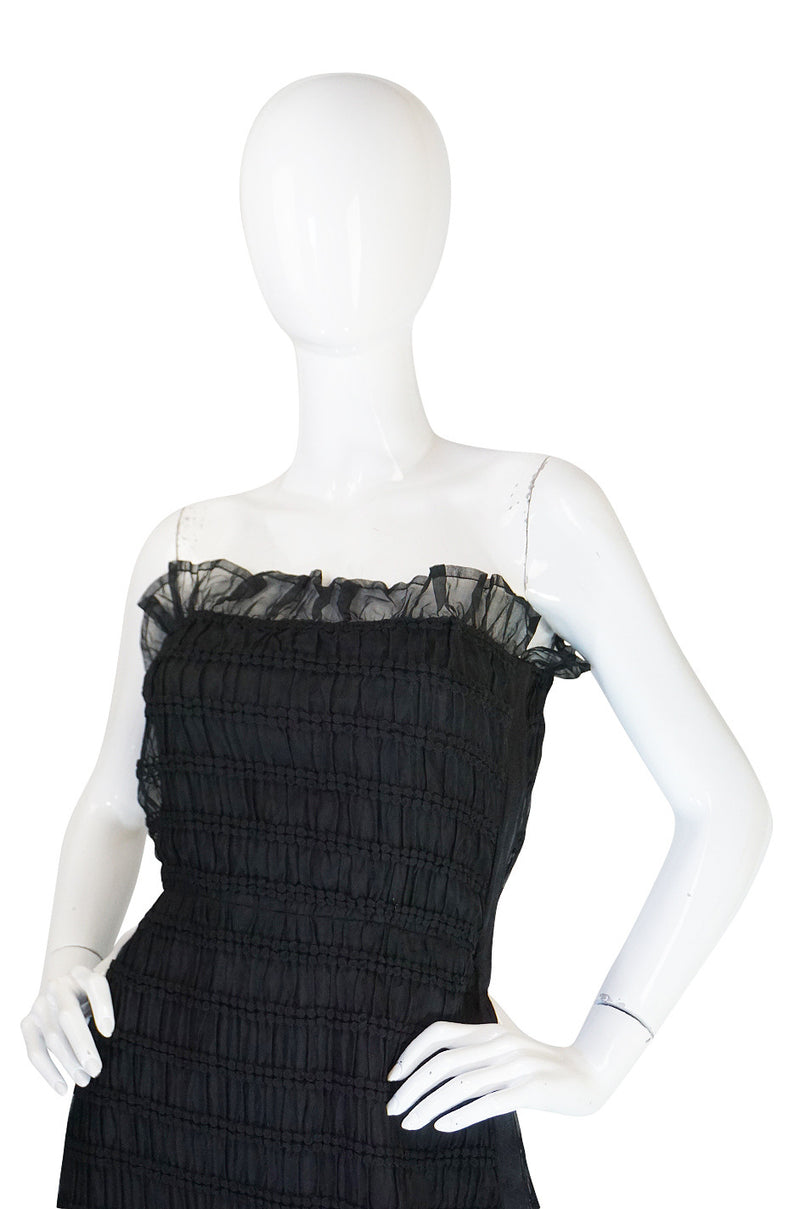 1970s Weightless Courreges Pleated Strapless Silk Dress