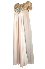 c.1958-1965 Helen Rose Hand Beaded Ivory Silk Chiffon & Gold Dress