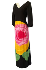 Spring 1964 James Galanos Huge Floral Screened Black Silk Dress
