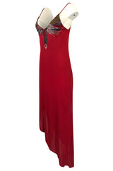 1970s Stephen Burrows Hand Beaded Red Jersey Halter Dress