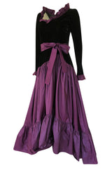 Documented 1980 Yves Saint Laurent Purple Silk Taffeta Ruffle Dress