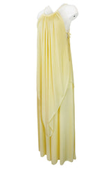 1970s Unlabeled Light Yellow Jersey Layered & Tiered Halter Dress