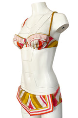 1968 Emilio Pucci Two Piece Pastel Colored Print Cotton Bikini Swimsuit