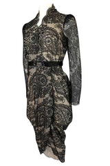 Fall 2010 Alexander McQueen Black Scalloped Lace Wrap Dress