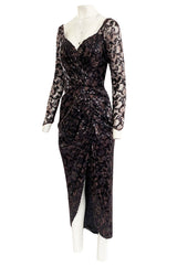 1980s Vicky Tiel Couture Fitted Metallic Net Dress w Extensive Black Sequin Detailing