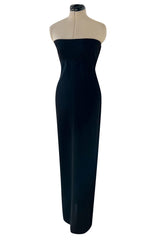 1990s Yves Saint Laurent Black Stretch Jersey Strapless Dress w Original Hang Tag
