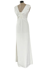 2000s Valentino Roma Off White Super Model Long Dress w Bead & Sequin Detailing