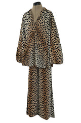 Fabulous 1970s Neiman Marcus Nylon Jersey Leopard Print Tuni & Flared Pant Set