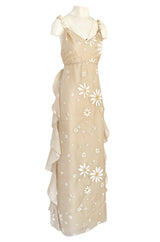 Resort 2011 Valentino Runway Painted Low Back Daisy Dress w Ruffles & Flower Detailed Straps