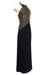 Fall 1973 Karl Lagerfeld for Chloe Black Silk Dress w Gold Beaded Bodice