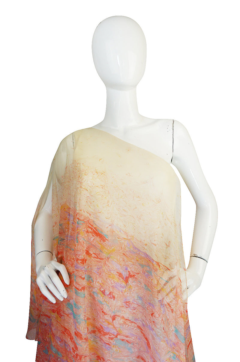 1970s One Shoulder Pastel Jerry Silverman Dress