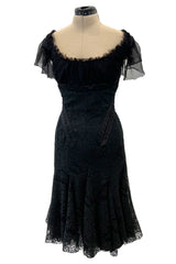 Fall 2002 Alexander McQueen 'Supercalifragilistic-Expialidocious' Runway Black Lace & Silk Chiffon Dress