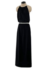 1970s Goldworm Black Knit Backless Dress w Silver Metallic Straps & Elastic Waist