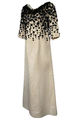 1960s Guy Laroche Haute Couture Embellished Beadwork Ivory Silk Dress