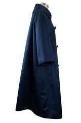 Important Fall 1958 Christian Dior by Yves Saint Laurent Haute Couture Deep Blue Silk Evening Coat