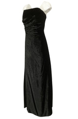 Austere 1980s Halston Strapless Liquid Black Silk Velvet Dress