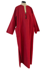 Late 1970s- Early 1980s Lanvin Rust Coloured Cotton Caftan Dress w Plunge Front & Side Pockets