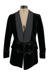 Unbelievable Vintage Turnbull & Asser Men's Black Velvet Smoking Jacket w Braided Silk Cord