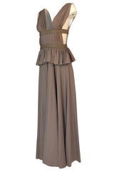 1970s Jean Varon Grecian Inspired Plunging Front & Crossed Back Dress