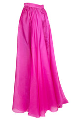 Numbered c.1979 Givenchy Vivid Pink Silk Organza Full Length Maxi Skirt