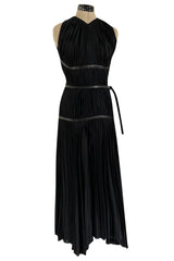 Iconic Fall 2002 Prada Runway & Museum Held Pleated Black Silk & Leather Strap Dress