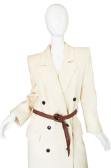 1980s Valentino Belted Ribbed Cream Coat