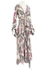 Spring 2005 Etro Runway Black & White Printed Flowing Silk Chiffon Dress w Huge Sleeves