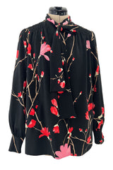 Wonderful 1980s Hanae Mori Vibrant Floral Print Silk Crepe Swing or Tent Jacket