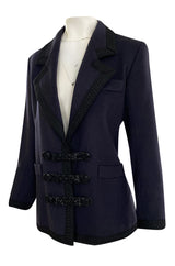 Documented Fall 1990 Yves Saint Laurent Cashmere Jacket w Leather Braid Closures