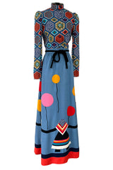 Rare Early 1970s Malcolm Starr by Youssef Rizkallah Felt Folk Art Dress w Quilted Top