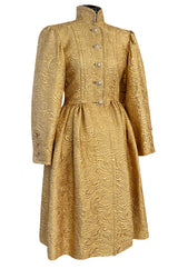 Extraordinary Fall 1991 Yves Saint Laurent Well Documented Gold Brocade Coat W Jewel Buttons