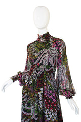 1970s Scott Barrie Silk Ruched Maxi Dress