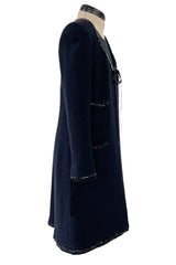 Spectacular Spring 2003 Chanel by Karl Lagerfeld Haute Couture Blue Beaded Runway Dress Coat Suit