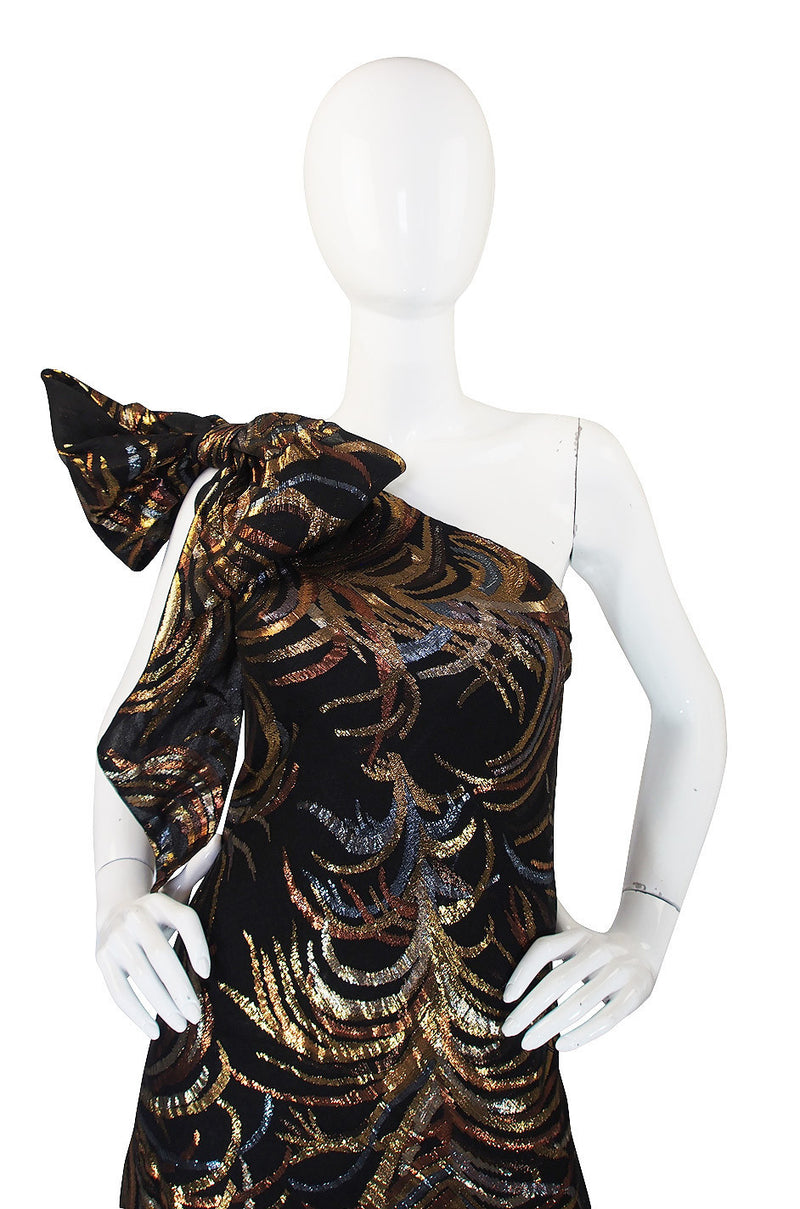 1970s Ruben Panis Metallic Silk Chiffon Gown