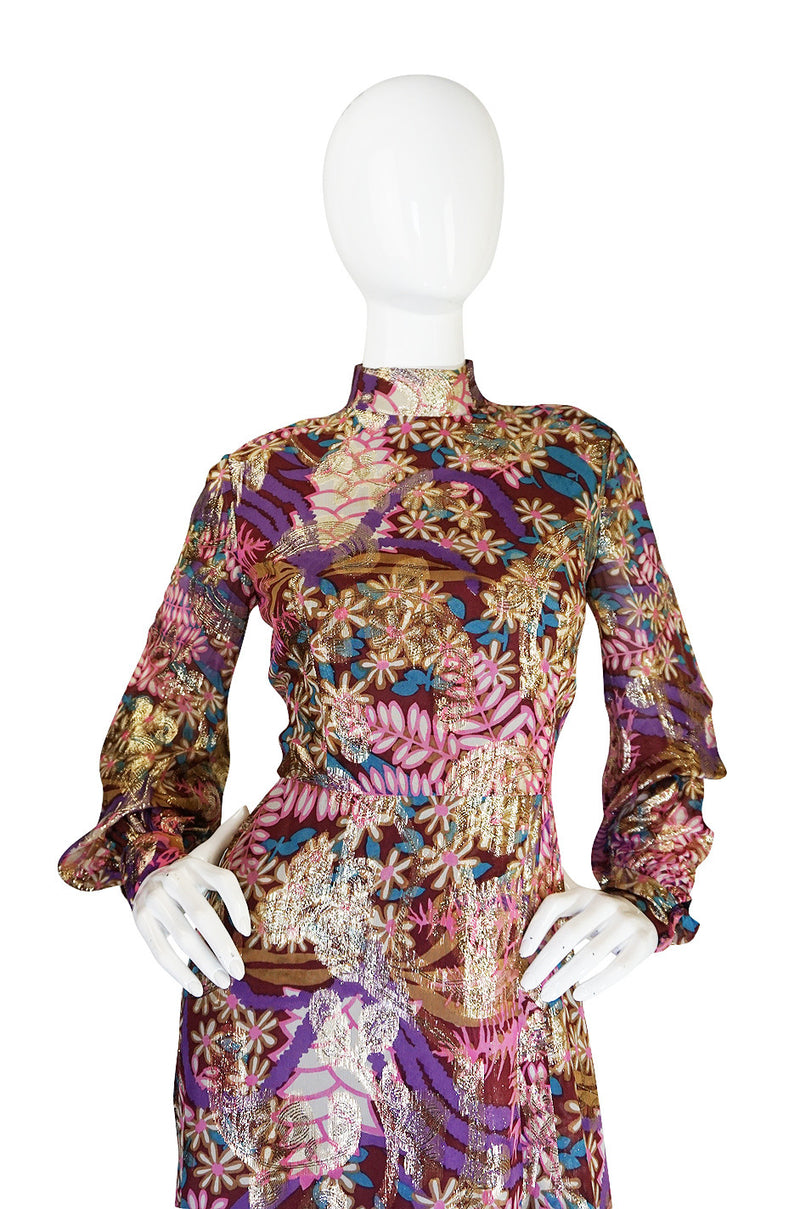 1960s Metallic Silk Chiffon Malcolm Starr Dress