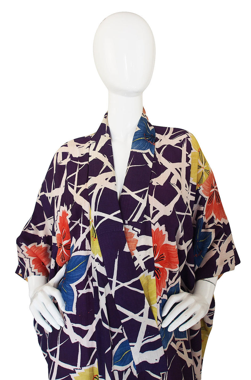 1930s Bright Purple Floral Print Kimono