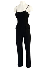 Pre-fall 1997 Christian Dior by Galliano Sleek Flared Leg Black Jumpsuit w Beaded Straps & Hip Peplum